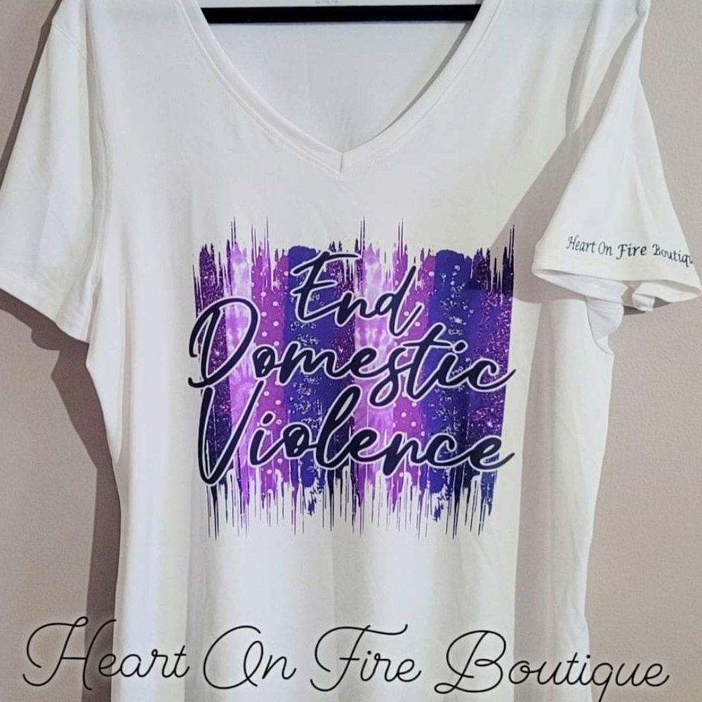 END DOMESTIC VIOLENCE WHITE V-NECK TEE SHIRT